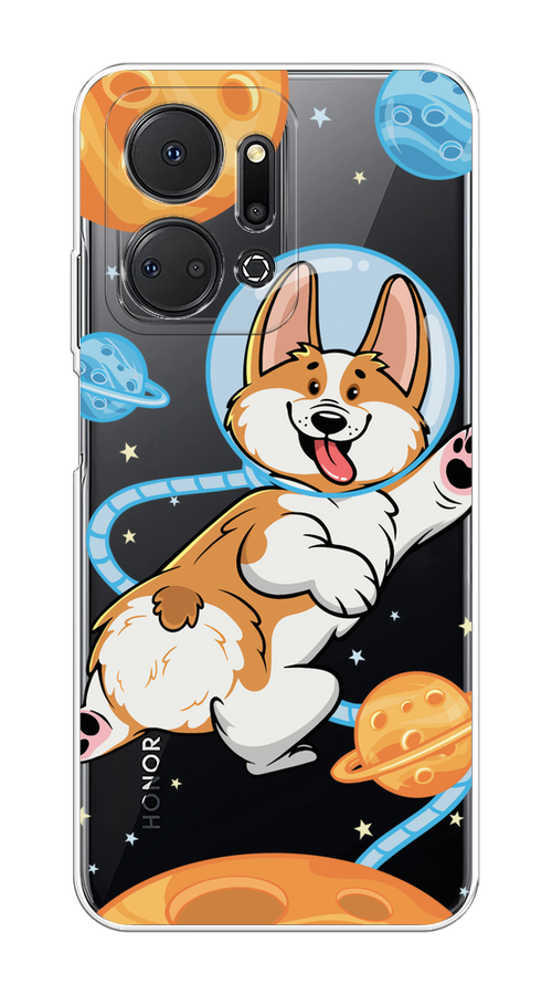 

Чехол на Honor X7A "Корги-космонавт", Голубой;бежевый;белый, 6120650-1