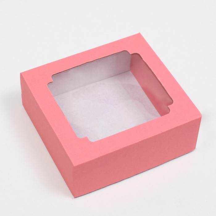 

Коробка сборная, крышка-дно, с окном, красная, 14,5 х 14,5 х 6 см(5 шт.), Красный