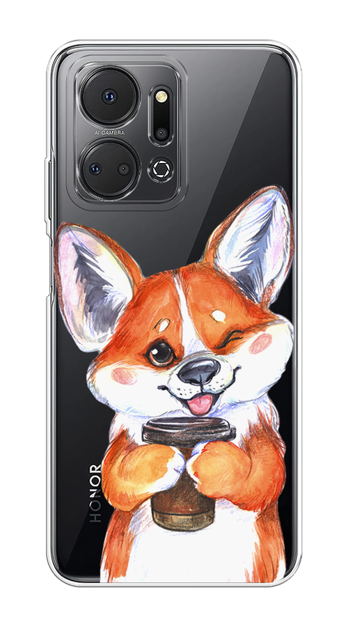 

Чехол на Honor X7A "Корги с кофе", Оранжевый;белый, 6120650-4