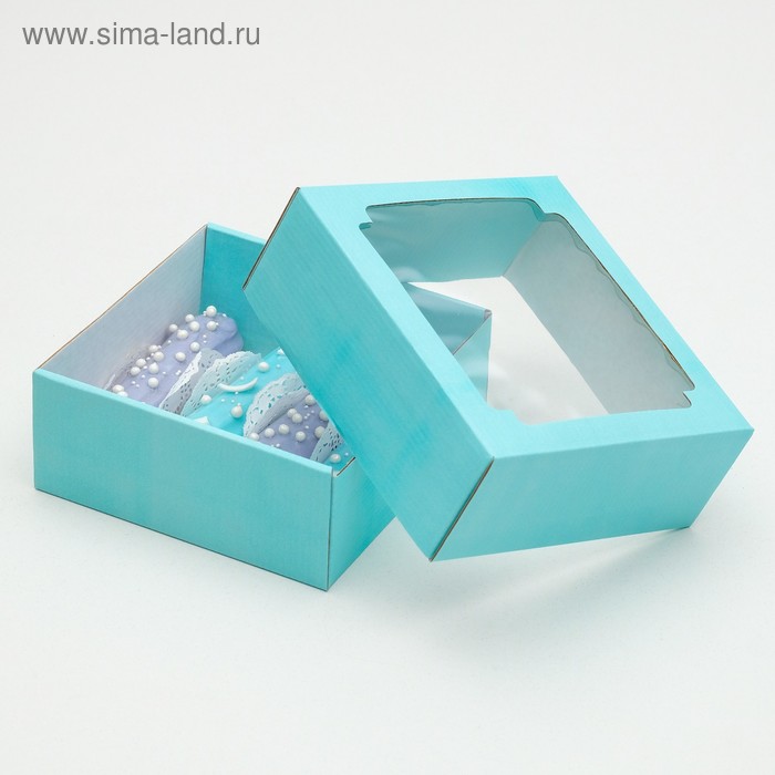 

Коробка сборная, крышка-дно, с окном, голубая, 14,5 х 14,5 х 6 см(5 шт.), Голубой