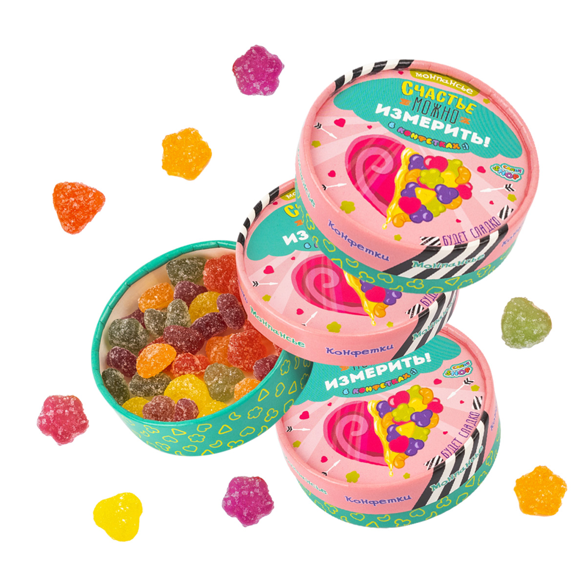 Монпансье фруктово-ягодное Candy Shop Счастье можно измерить, 3 шт х 45 г
