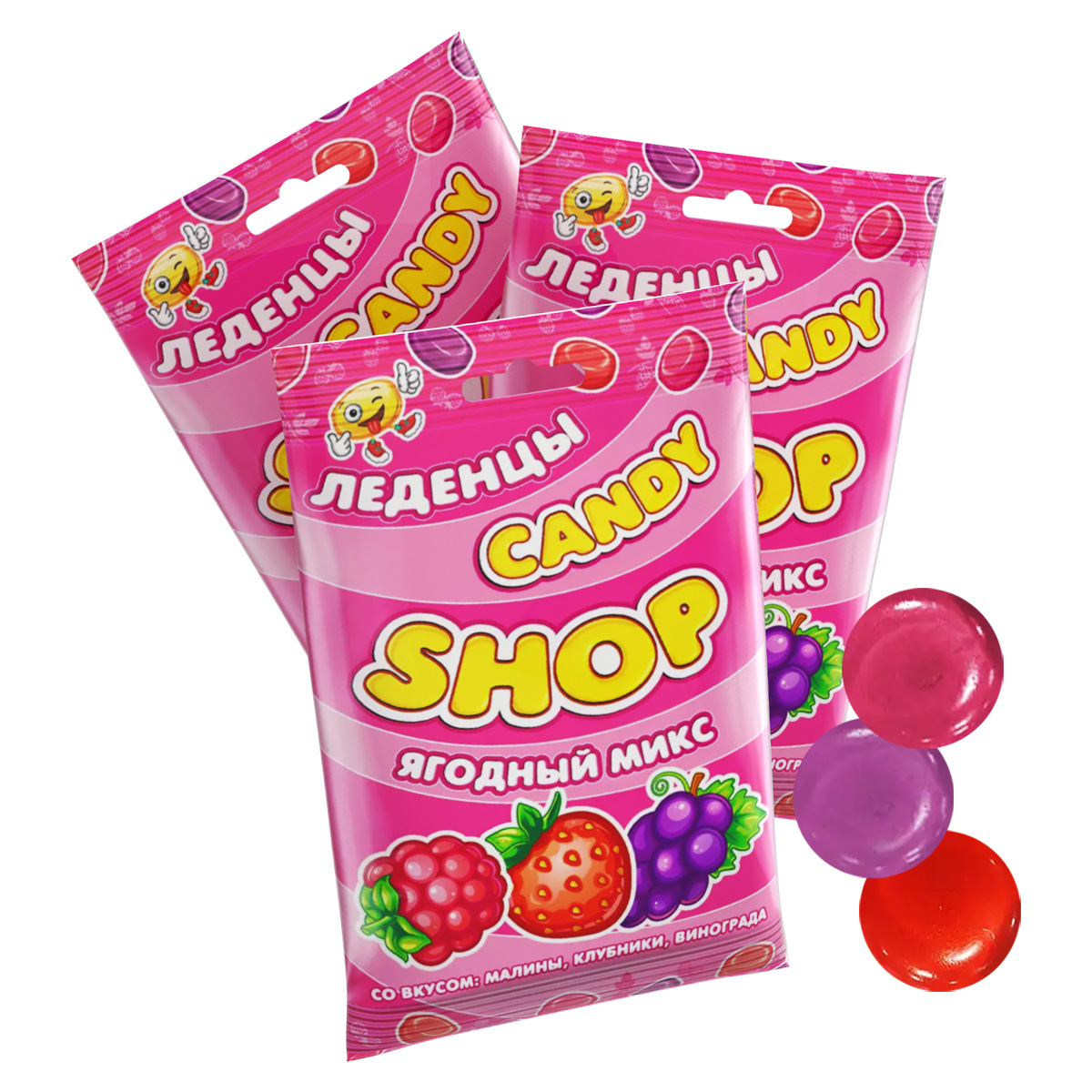 

Карамель леденцовая Candy Shop Ягодный Микс, 3 шт х 80 г, Candy Shop Микс ягодный