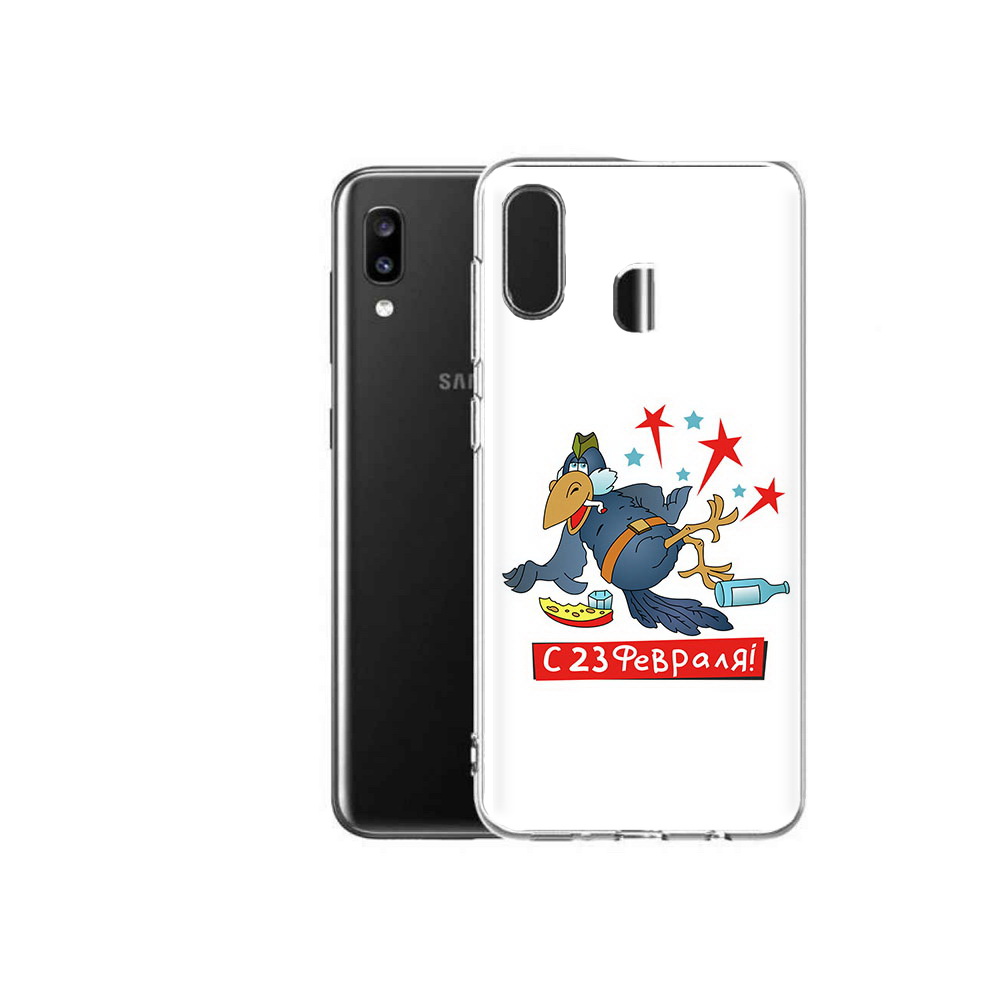 

Чехол MyPads Tocco для Samsung Galaxy A20 23 февраля веселая птица, Прозрачный, Tocco