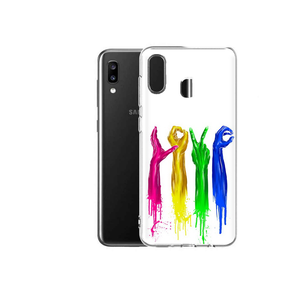

Чехол MyPads Tocco для Samsung Galaxy A20 яркие руки love, Прозрачный, Tocco