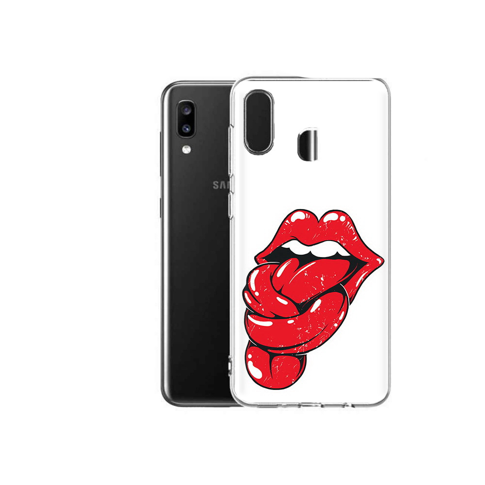 

Чехол MyPads Tocco для Samsung Galaxy A20 яркие губы с языком, Прозрачный, Tocco