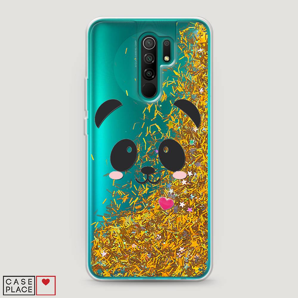 

Жидкий чехол с блестками "Влюбленный панда контур" на Xiaomi Redmi 9, 38390-1