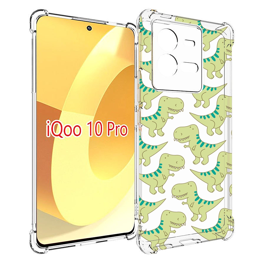 

Чехол MyPads зеленые-динозаврики для Vivo iQOO 10 Pro, Прозрачный, Tocco