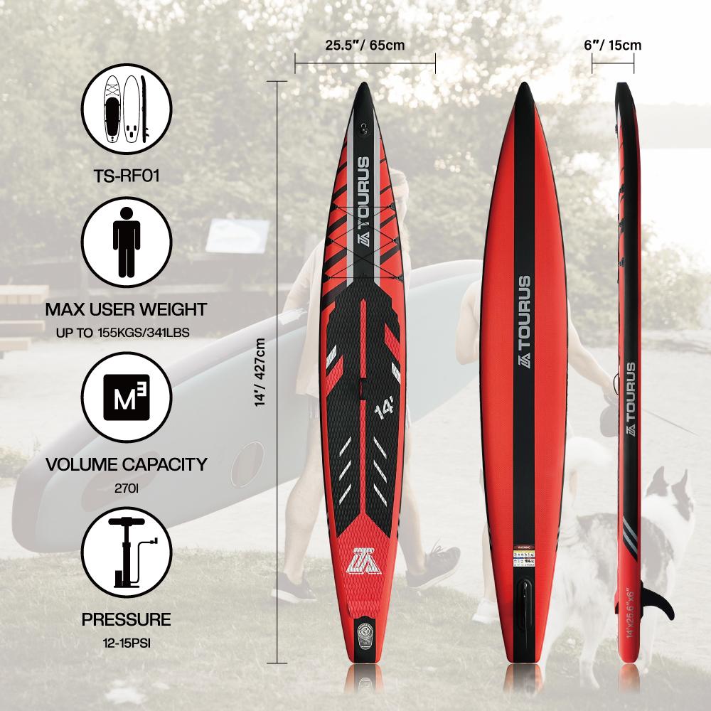 

Гоночная САП доска SUP touring board TOURUS FR01 14.0 (426x65x15 см) с аксессуарами, Красный;черный, TS-FR01