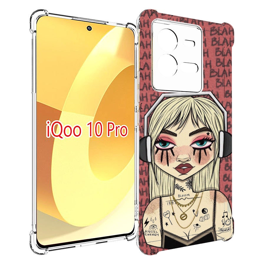 

Чехол MyPads дерзкая-девушка-в-наушниках женский для Vivo iQOO 10 Pro, Прозрачный, Tocco