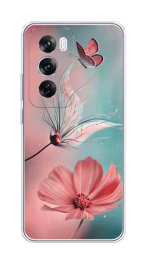

Чехол на Oppo Reno 12 Pro "Бабочка и цветок", Голубой;розовый, 2517150-1