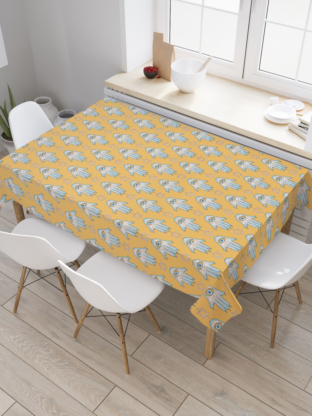 

Скатерть прямоугольная JoyArty "Хамса в стиле наив" из сатена, 120x145 см, Хамса в стиле наив