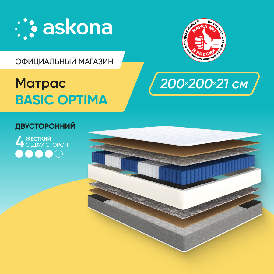 

Матрас Askona Basic Optima 200x200, Белый, Basic Optima
