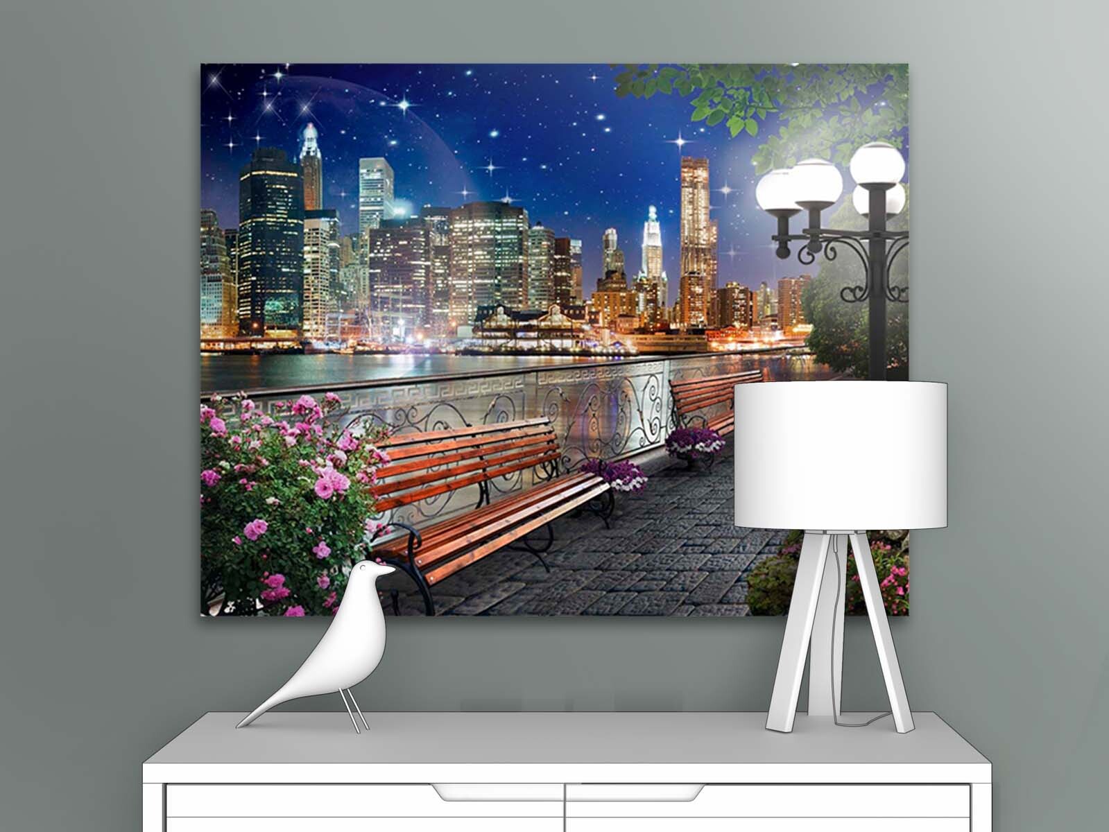 

Картина на стену для интерьера ПЕРВОЕ АТЕЛЬЕ "Вдоль набережной по ночному городу" 77х60 см, Вдоль набережной по ночному городу