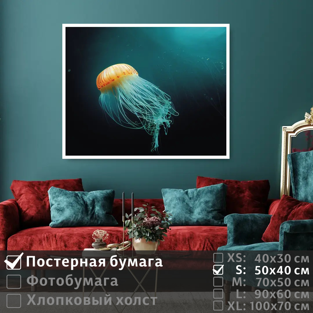 

Постер на стену ПолиЦентр Медуза плавает на дне океана 50х40 см, МедузаПлаваетНаДнеОкеана