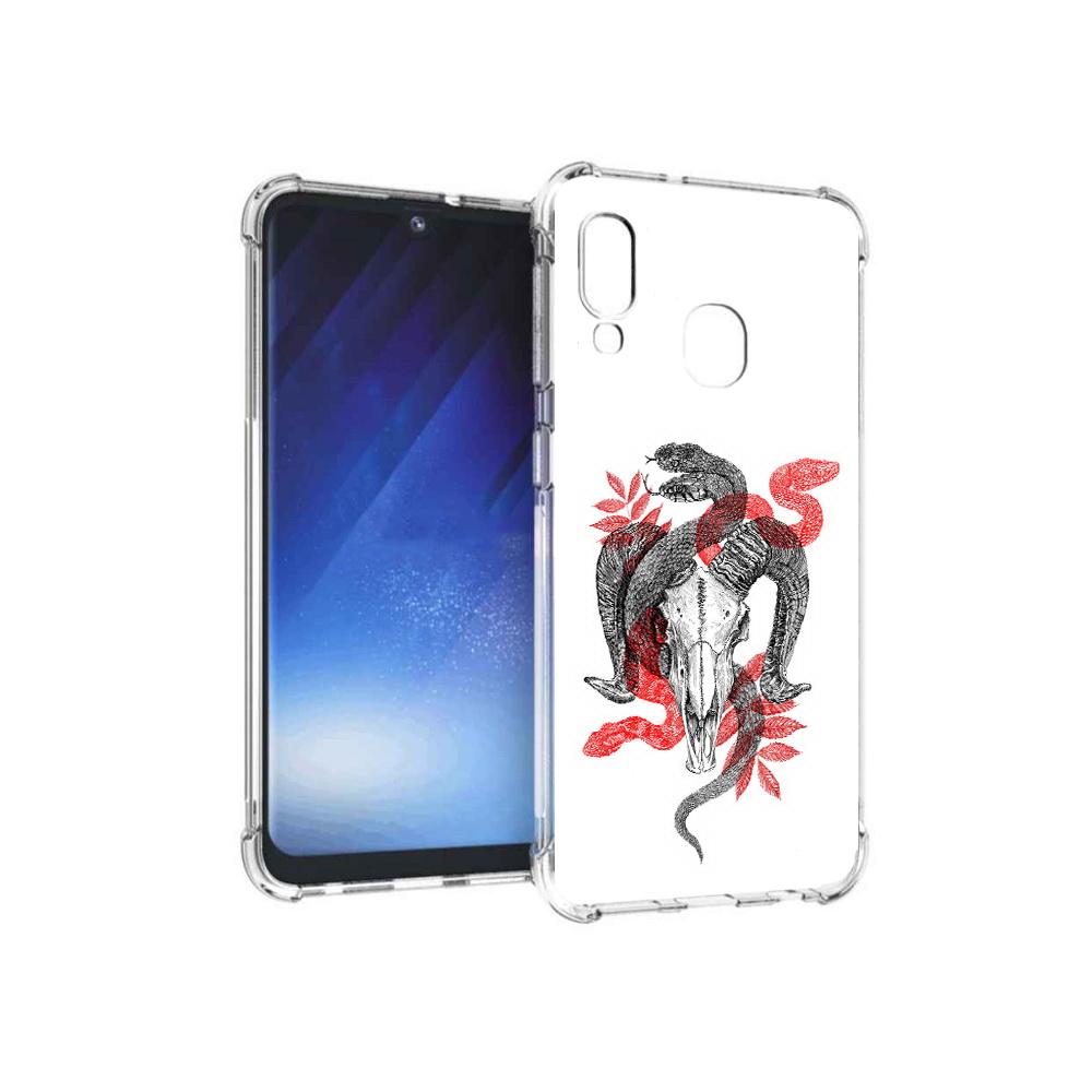 

Чехол MyPads Tocco для Samsung Galaxy A20e змея в черепе рисунок (PT133424.505.365), Прозрачный, Tocco