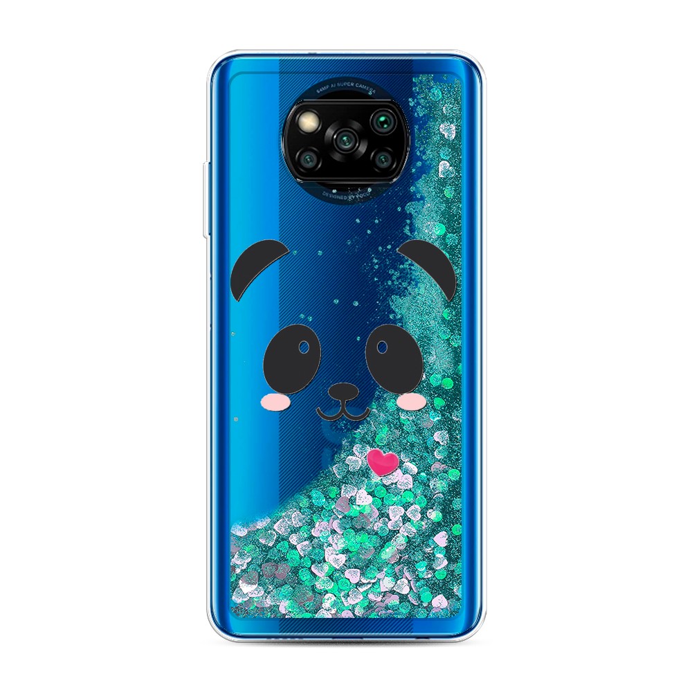 

Жидкий чехол с блестками "Влюбленный панда контур" на Xiaomi Poco X3 NFC, 39295-1