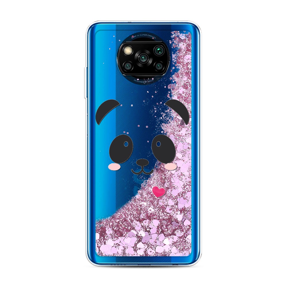 

Жидкий чехол с блестками "Влюбленный панда контур" на Xiaomi Poco X3 NFC, 39294-1