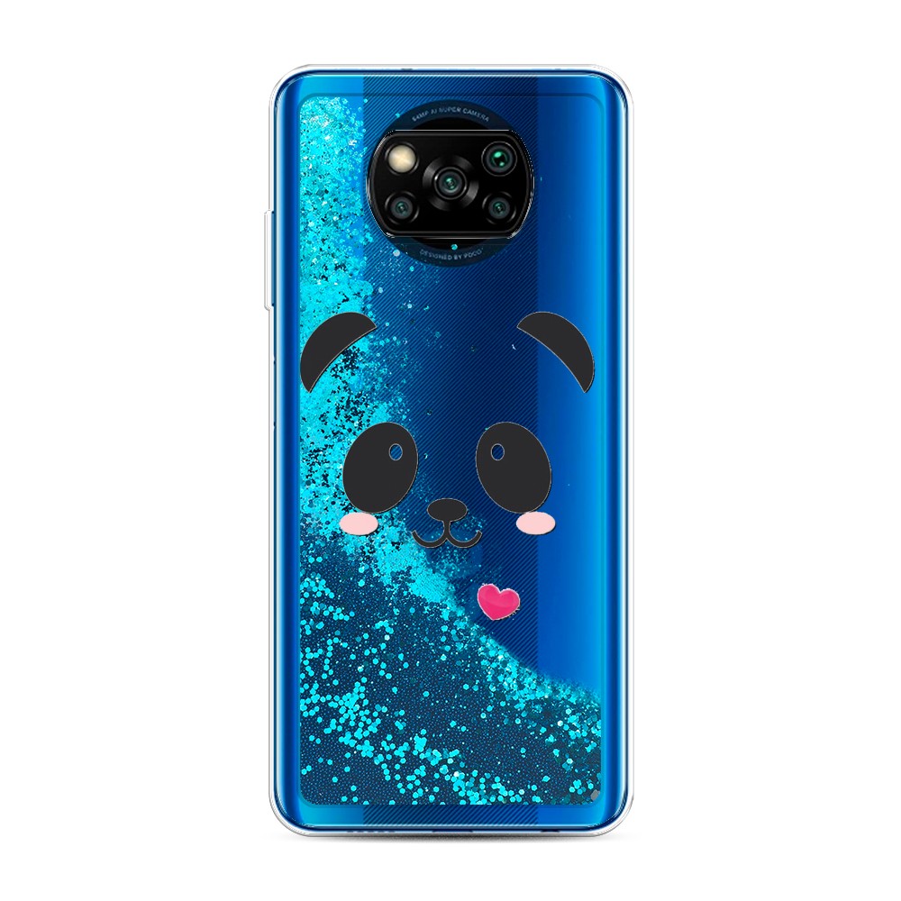

Жидкий чехол с блестками "Влюбленный панда контур" на Xiaomi Poco X3 NFC, 39293-1