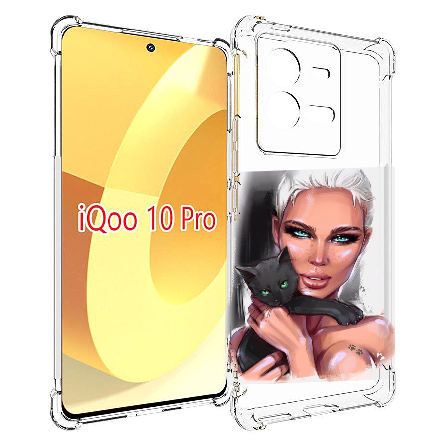 

Чехол MyPads девушка-с-черным-котиком женский для Vivo iQOO 10 Pro, Прозрачный, Tocco