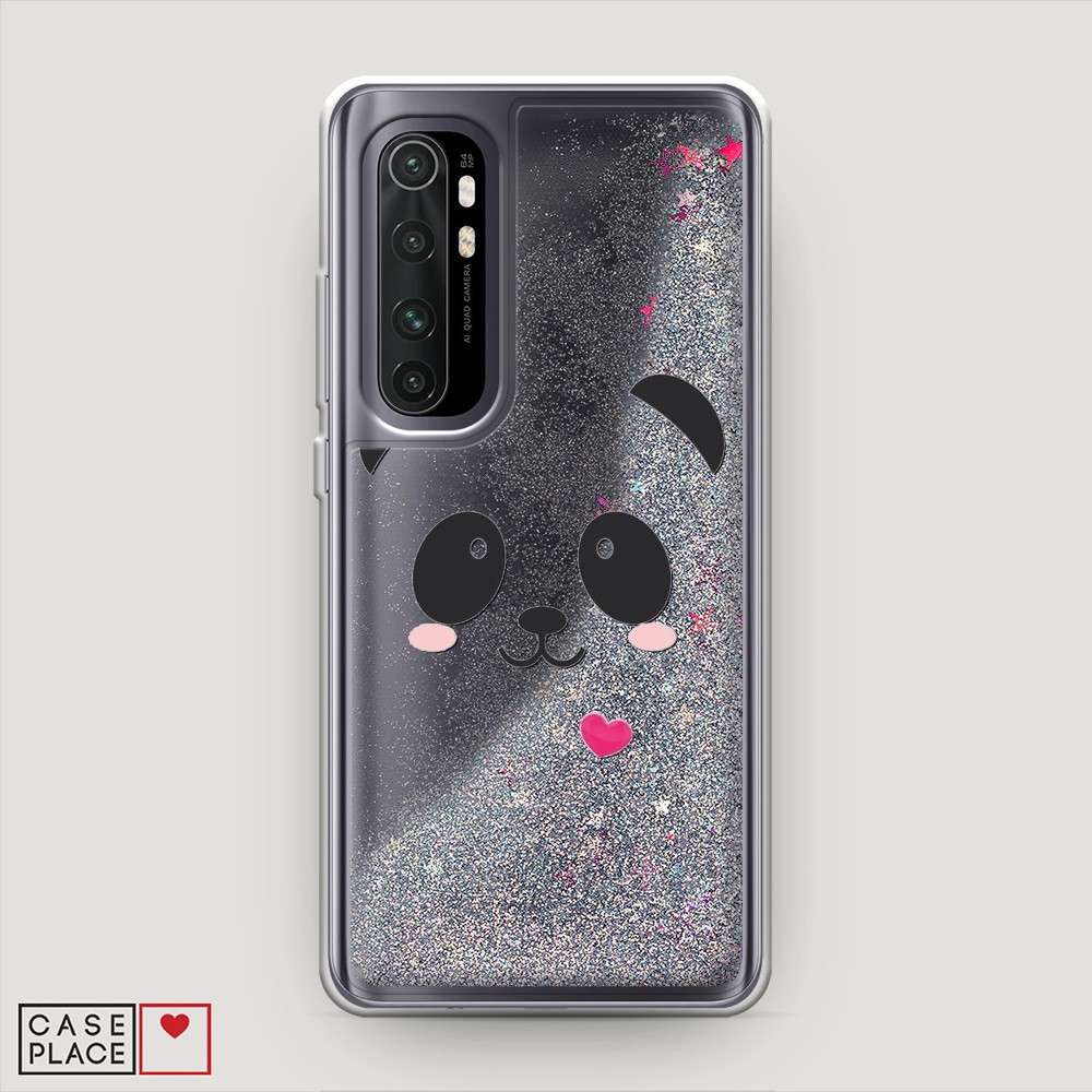 

Жидкий чехол с блестками "Влюбленный панда контур" на Xiaomi Mi Note 10 lite, 38491-1