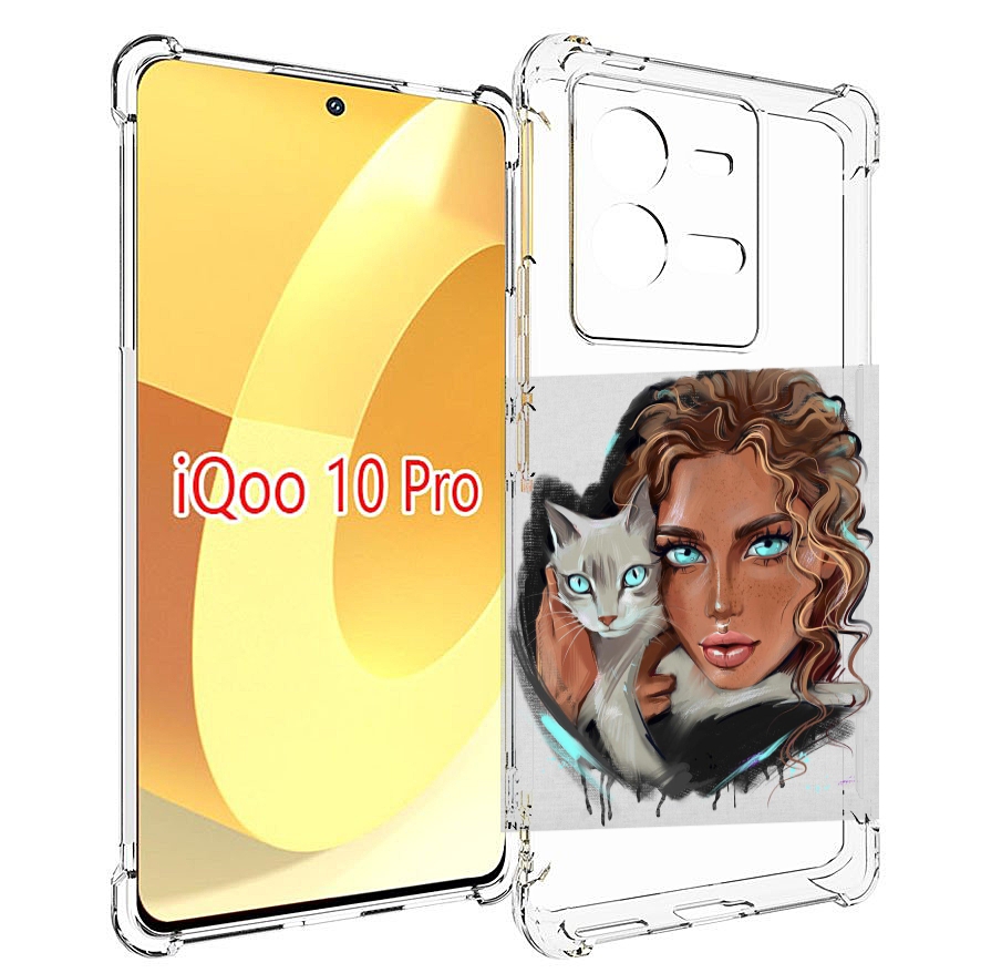 

Чехол MyPads девушка-с-котом-голубые-глаза женский для Vivo iQOO 10 Pro, Прозрачный, Tocco