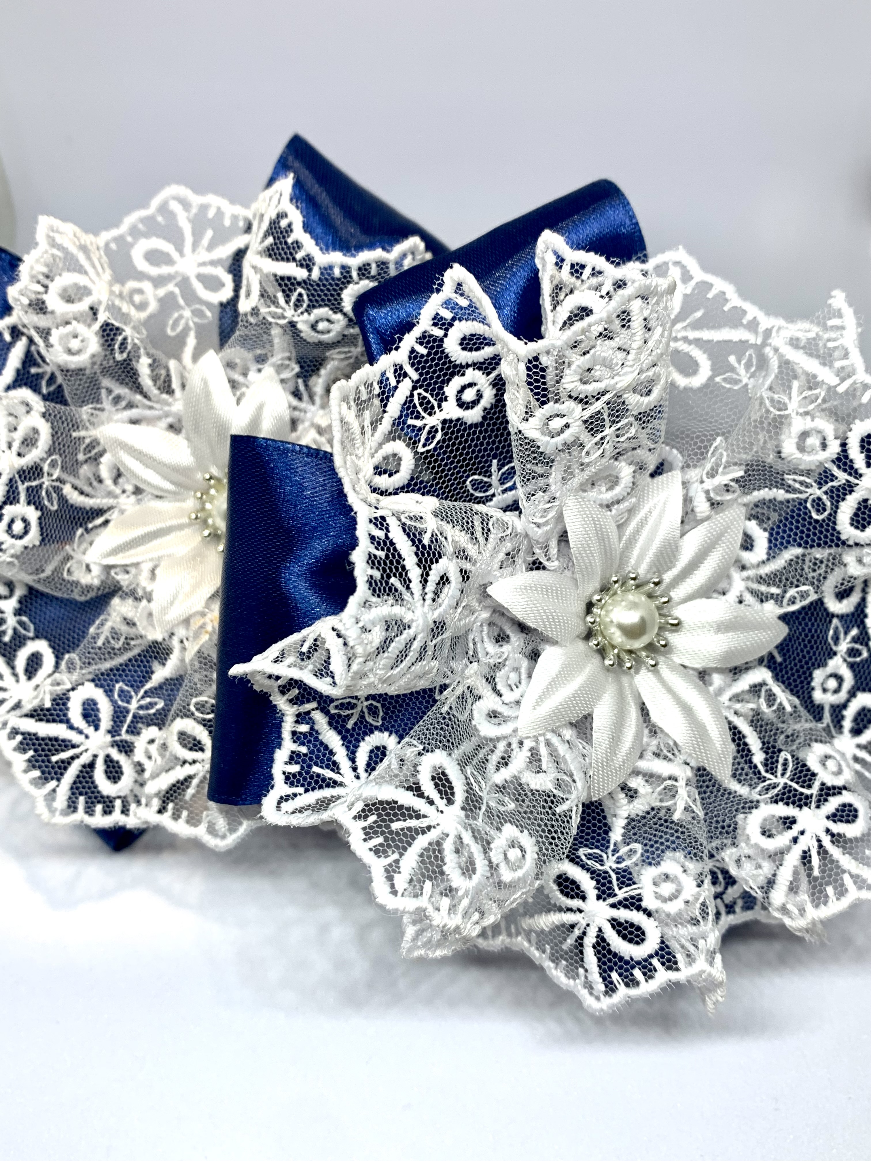 Банты на резинке для волос 33-Резинки Цветок, синий, белый