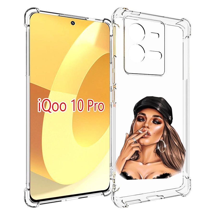 

Чехол MyPads девушка-в-шапке-с-сигаретой для Vivo iQOO 10 Pro, Прозрачный, Tocco