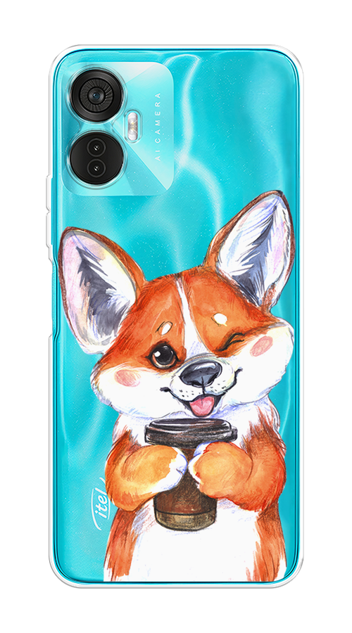 

Чехол на Itel Vision 5 Plus "Корги с кофе", Оранжевый;белый, 3201150-4