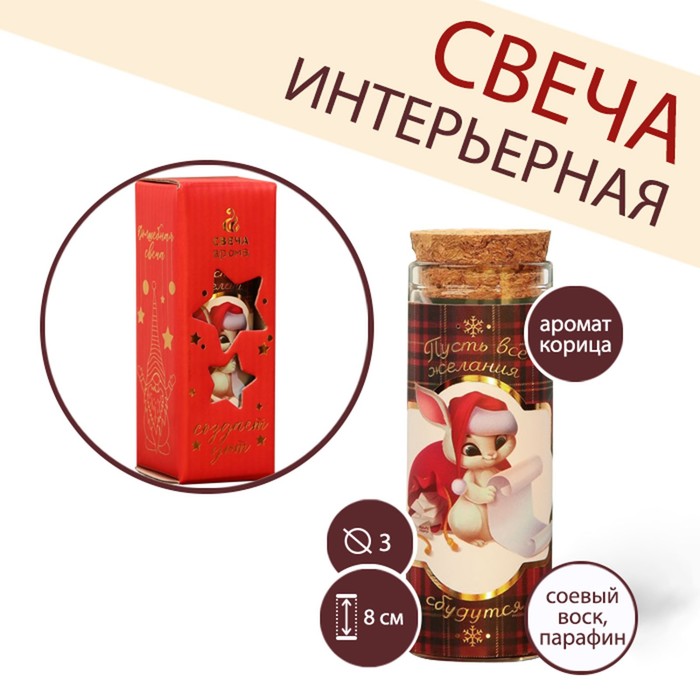

Свеча интерьерная в колбе "Желания сбудутся", аромат корица, 9 х 3,5 см