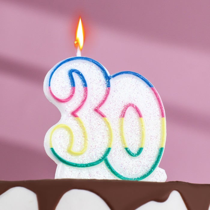 

Свеча для торта «Юбилейный ГИГАНТ», цифра "30", ободок цветной, блёстки, 8 см
