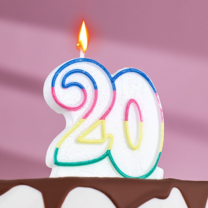 

Свеча для торта «Юбилейный ГИГАНТ», цифра "20", ободок цветной, блёстки, 8 см