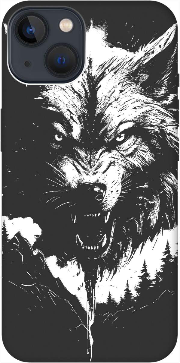 

Ультратонкий защитный чехол-накладка Soft Touch для Apple iPhone 14 с 3D принтом черный, Черный;белый, 20000133