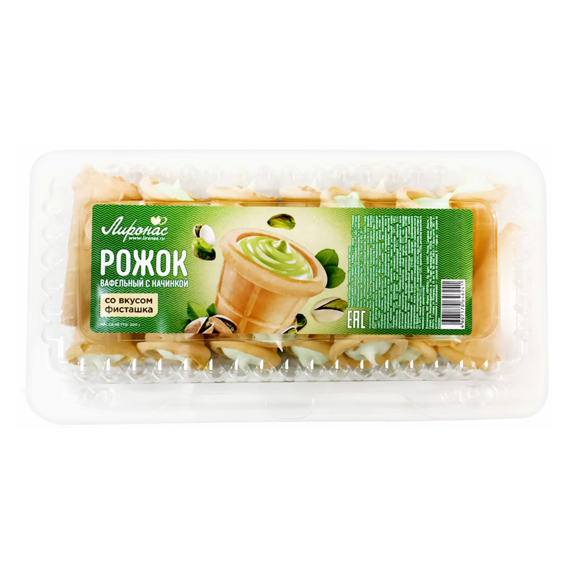 

Рожок Лиронас вафельный со вкусом фисташка 200 г