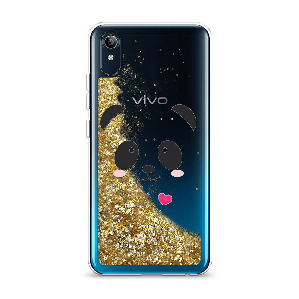 

Жидкий чехол с блестками "Влюбленный панда контур" на Vivo Y91c, 262890-1
