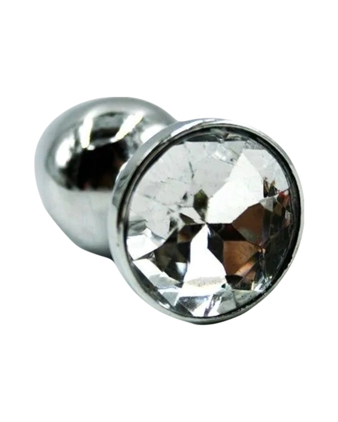 Анальная пробка Kanikule малая из алюминия с прозрачным кристаллом прозрачная 7 см