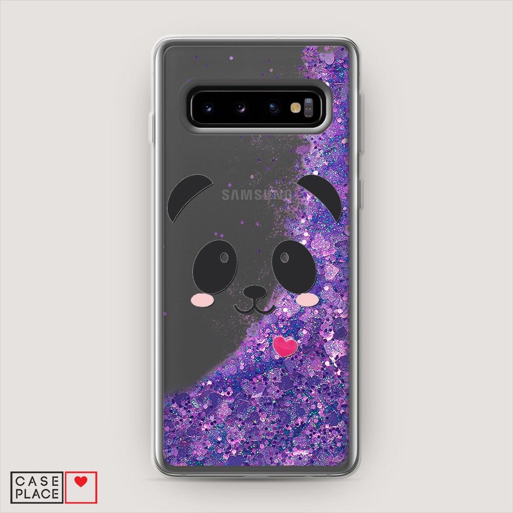 

Жидкий чехол с блестками "Влюбленный панда контур" на Samsung Galaxy S10 +, 27192-1