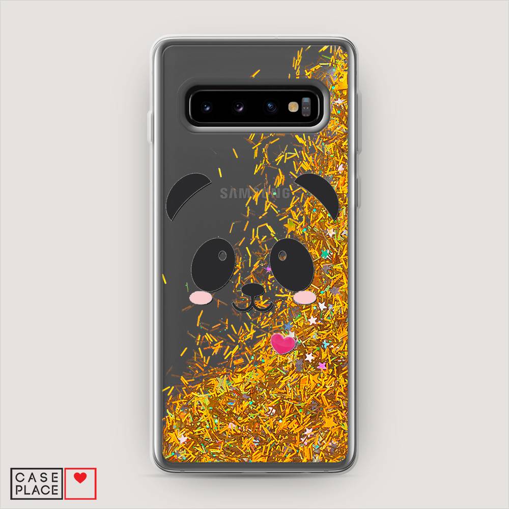 

Жидкий чехол с блестками "Влюбленный панда контур" на Samsung Galaxy S10 +, 27190-1