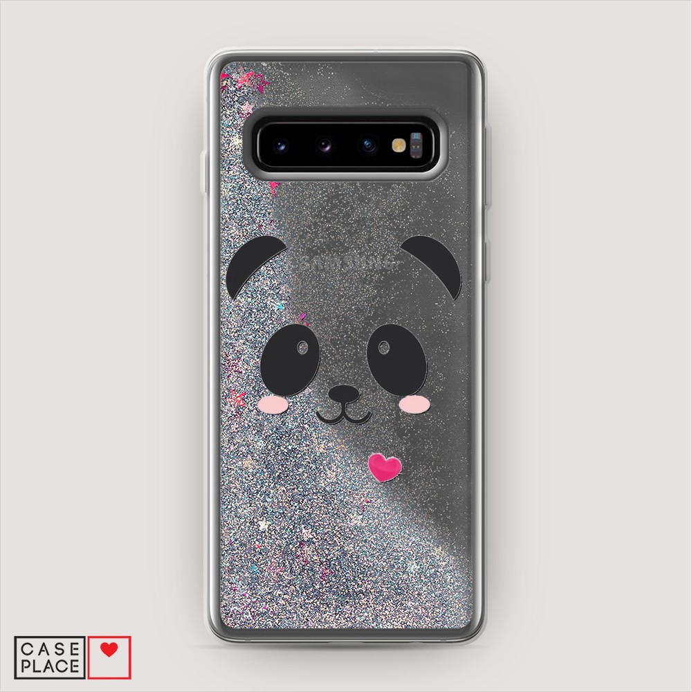 

Жидкий чехол с блестками "Влюбленный панда контур" на Samsung Galaxy S10, 27091-1
