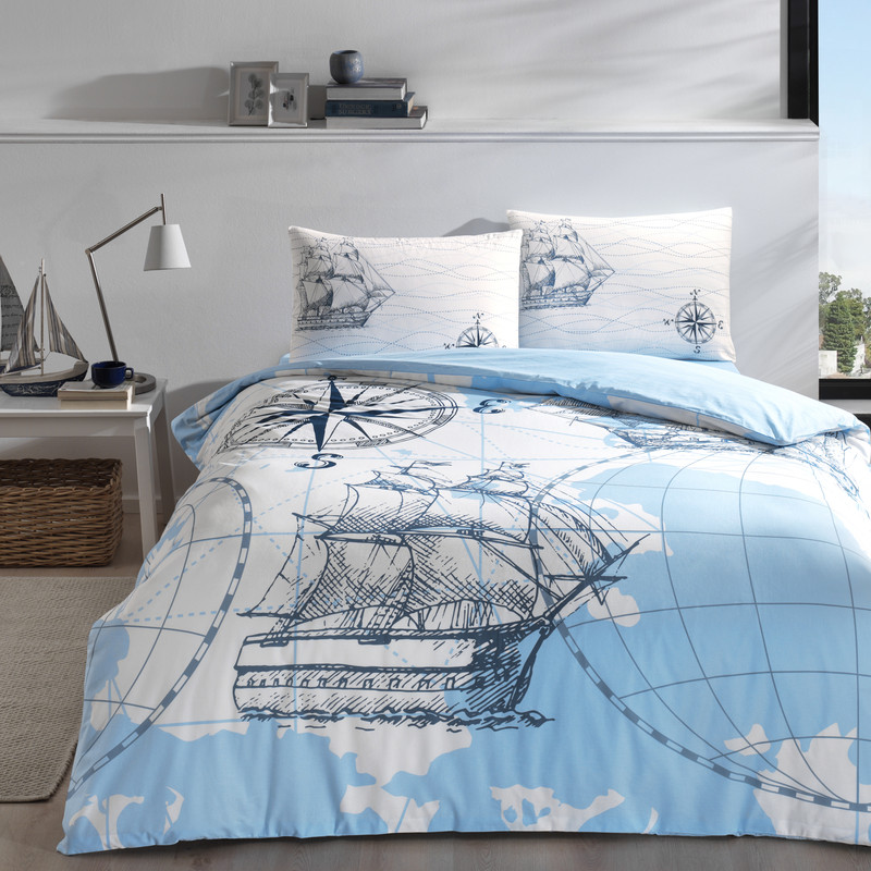 фото Постельное белье ранфорс ocean бирюзовый 1,5-спальное tac-турция.