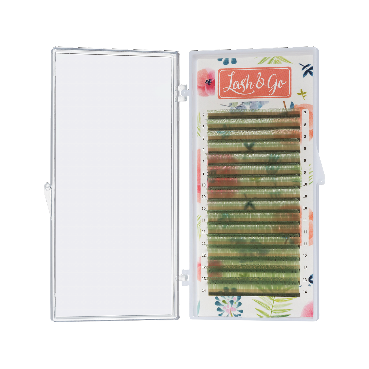 

Ресницы Lash&Go цветные светло-зеленый 16 линий 0,10 D 7-14 мм
