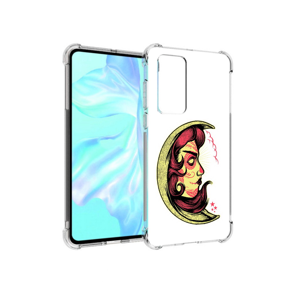

Чехол MyPads Tocco для Huawei P40 желтый полумесяц с лицом девушки, Прозрачный, Tocco