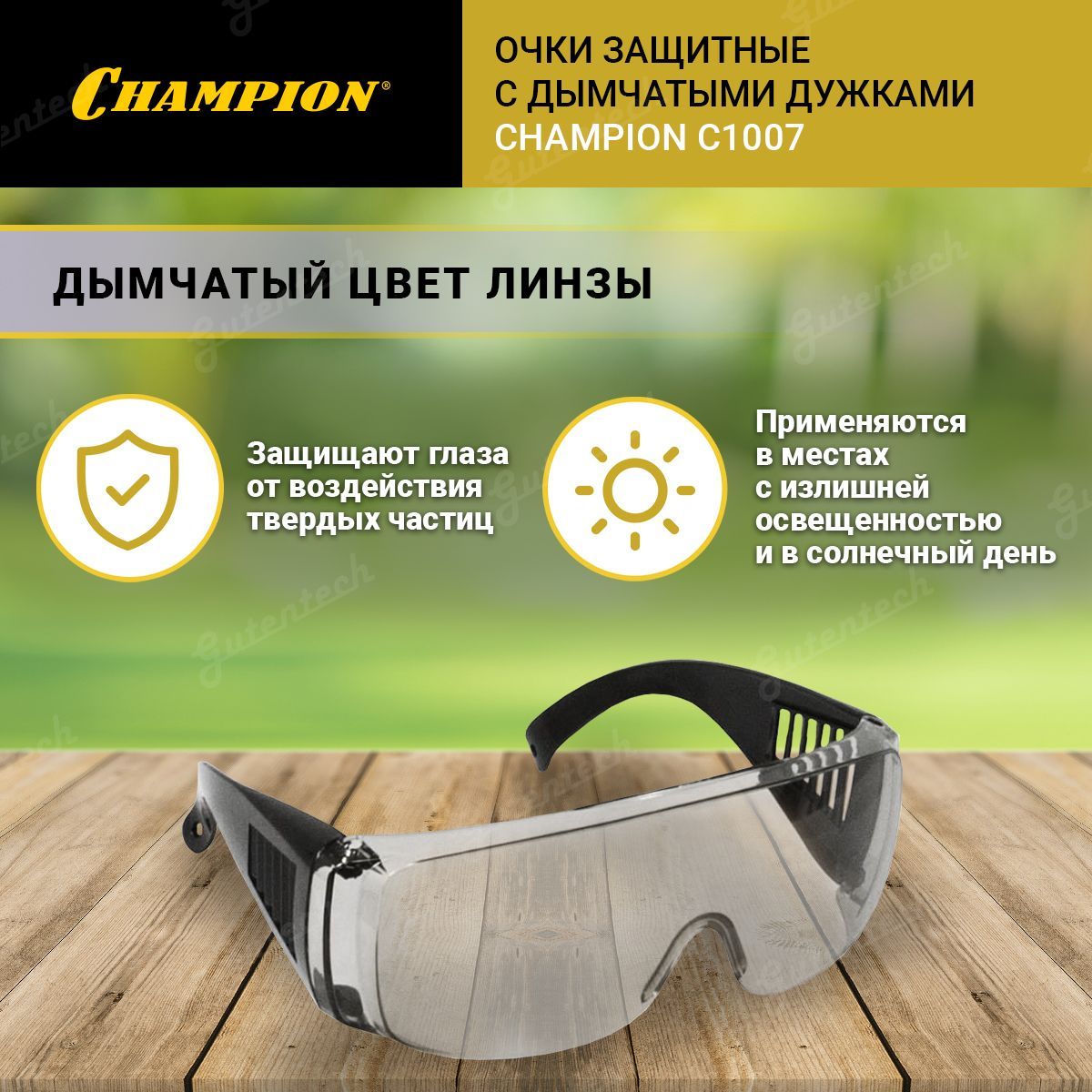 Очки защитные CHAMPION с дужками дымчатые 407₽