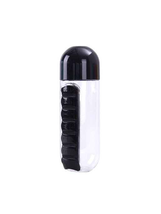 Бутылка с органайзером для таблеток Pill & Vitamin Organizer (Цвет: Черный  )