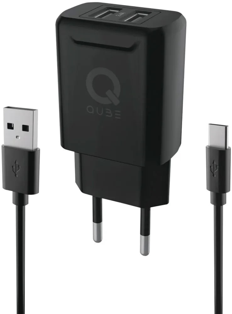 фото Сзу qub c дата-кабелем usb type-c qwctypec24blk (2 usb 2.4a цвет черный)