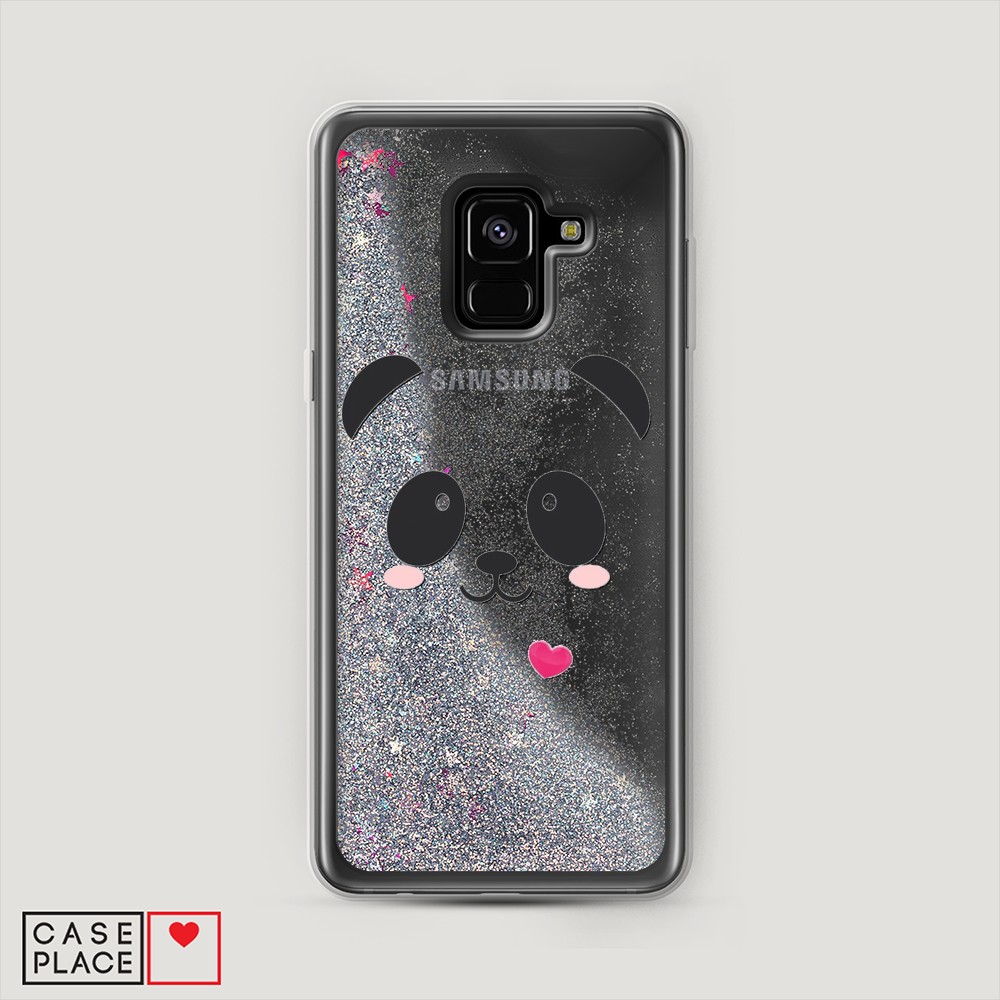 

Жидкий чехол с блестками "Влюбленный панда контур" на Samsung Galaxy A8 2018, 25491-1