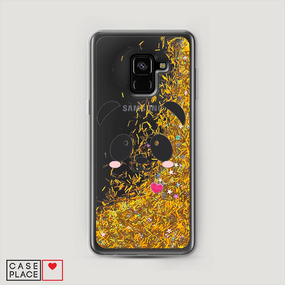 

Жидкий чехол с блестками "Влюбленный панда контур" на Samsung Galaxy A8 2018