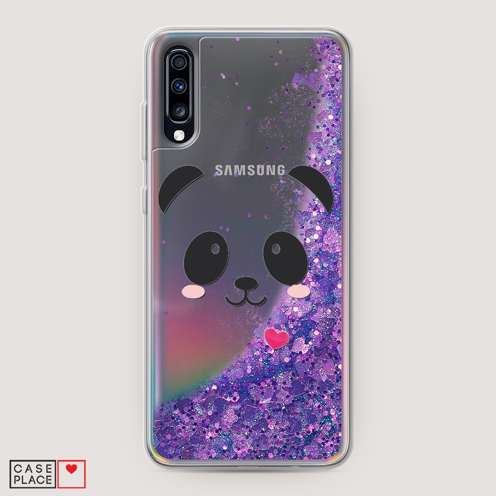 

Жидкий чехол с блестками "Влюбленный панда контур" на Samsung Galaxy A70, 28192-1