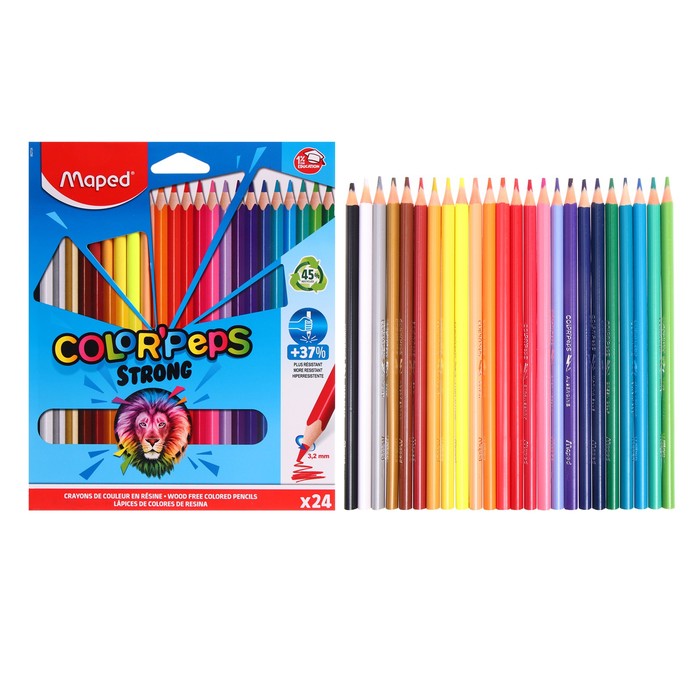 Карандаши 24 цвета Maped Color Peps Strong пластиковые, повышенной прочности, европодвес