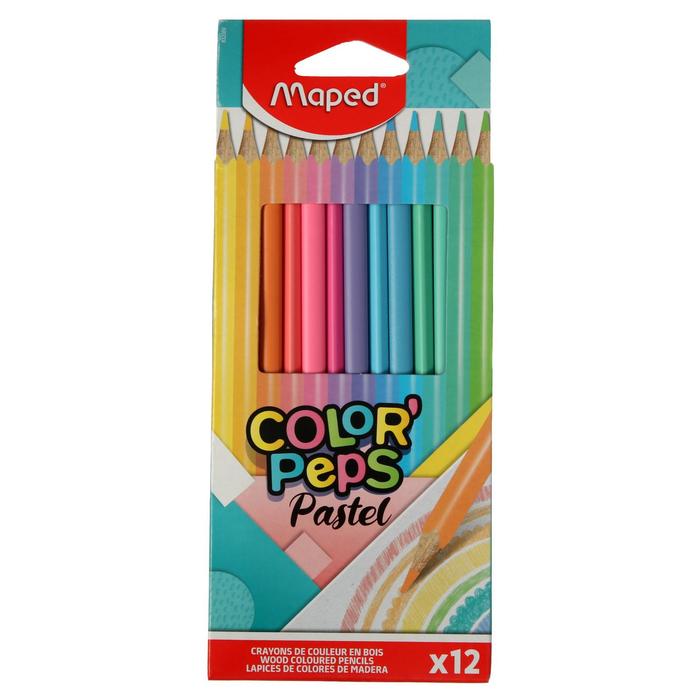 Карандаши 12 цветов Maped Color` Peps Pastel, треугольные, ударопрочные, картон