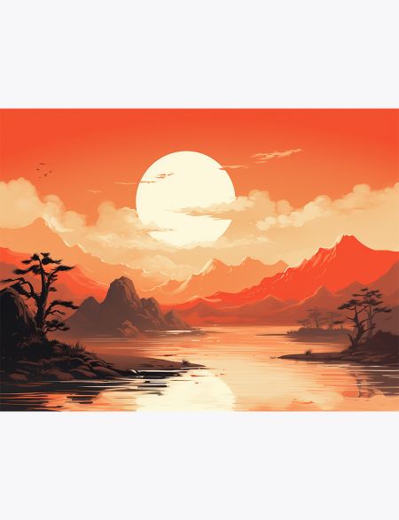 

Алмазная мозаика на подрамнике Красивый закат, 70x50 см, 30 цветов, 65069, ПРА-375